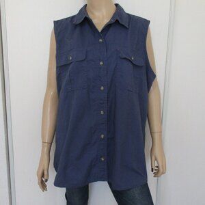 CABELA'S Top Size 2XL Blue Sleeveless Button Down Shirt